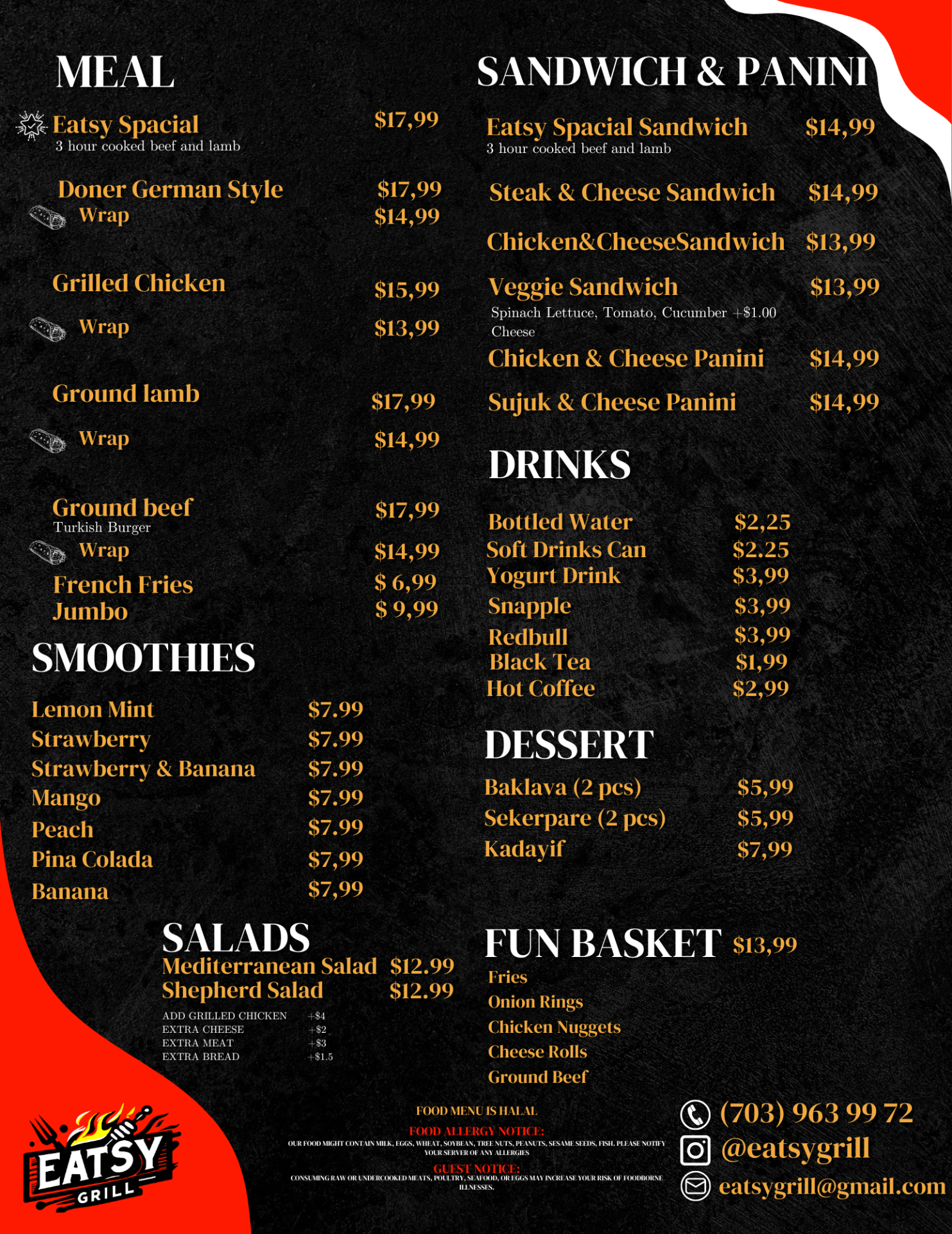 Eatsy Grill menu poster with featured food offerings